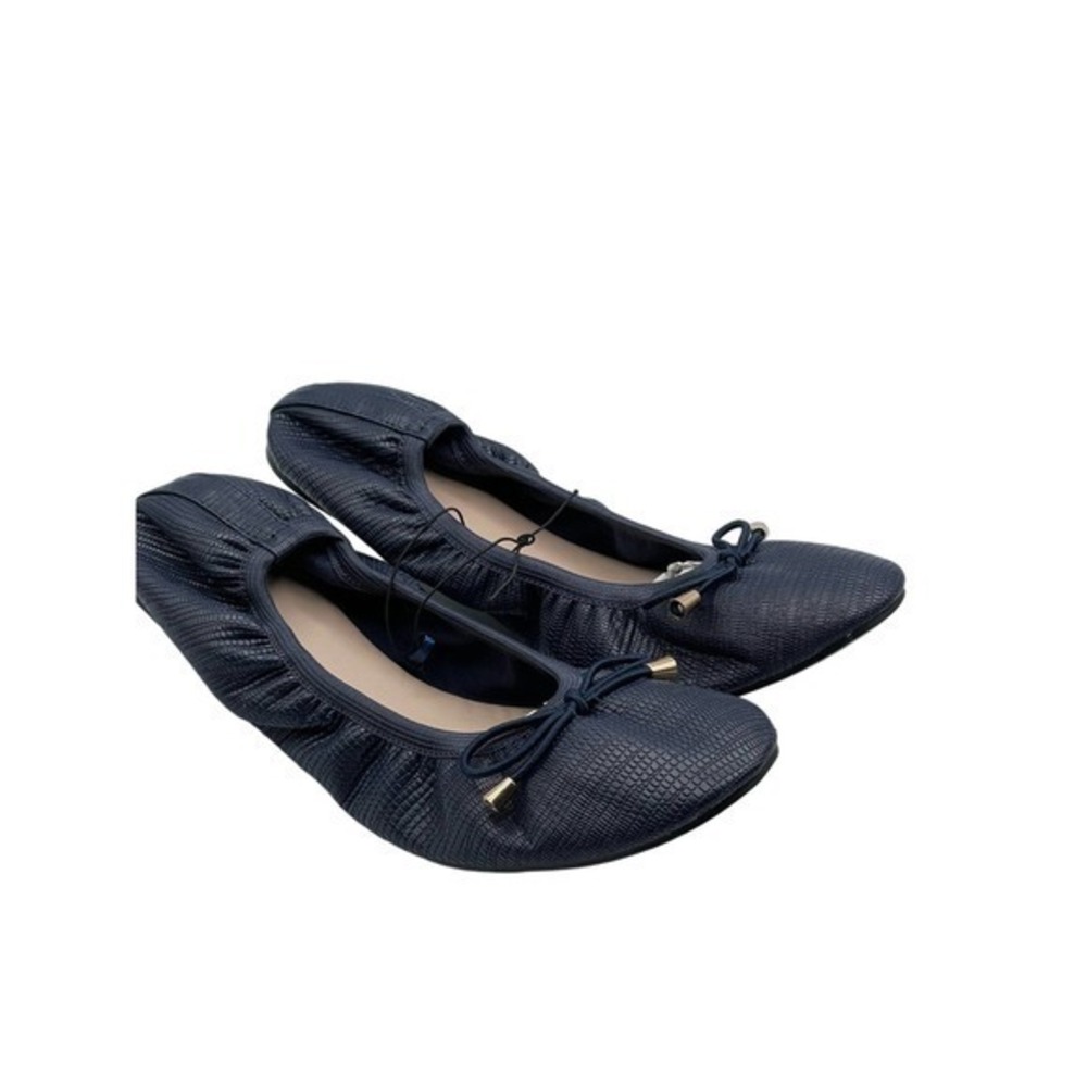ROSY Navy Snake-Embossed Foldable‎ Ballet Flat - Women Size 37